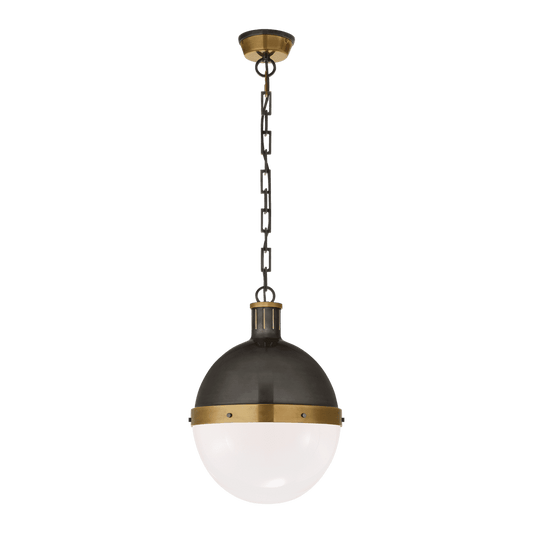 Hicks Large Pendant - Bronze & Antique Brass with White Glass