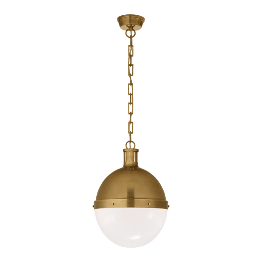 Hicks Large Pendant - Antique Brass with White Glass