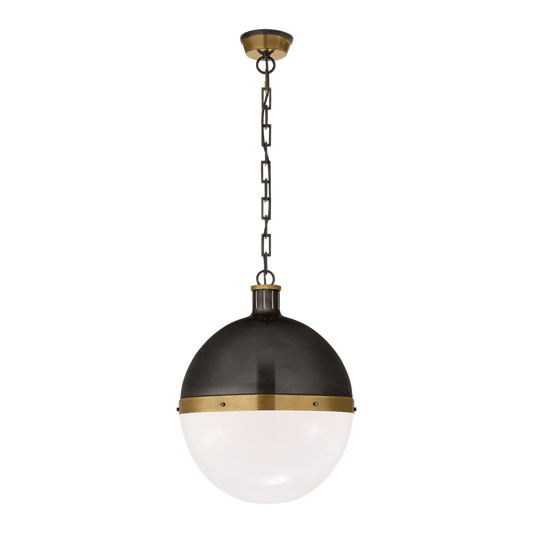 Hicks Extra Large Pendant - Bronze & Antique Brass with White Glass