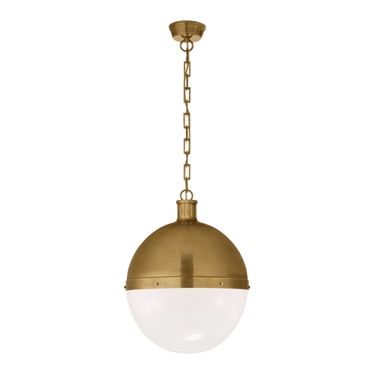 Hicks Extra Large Pendant - Antique Brass with White Glass