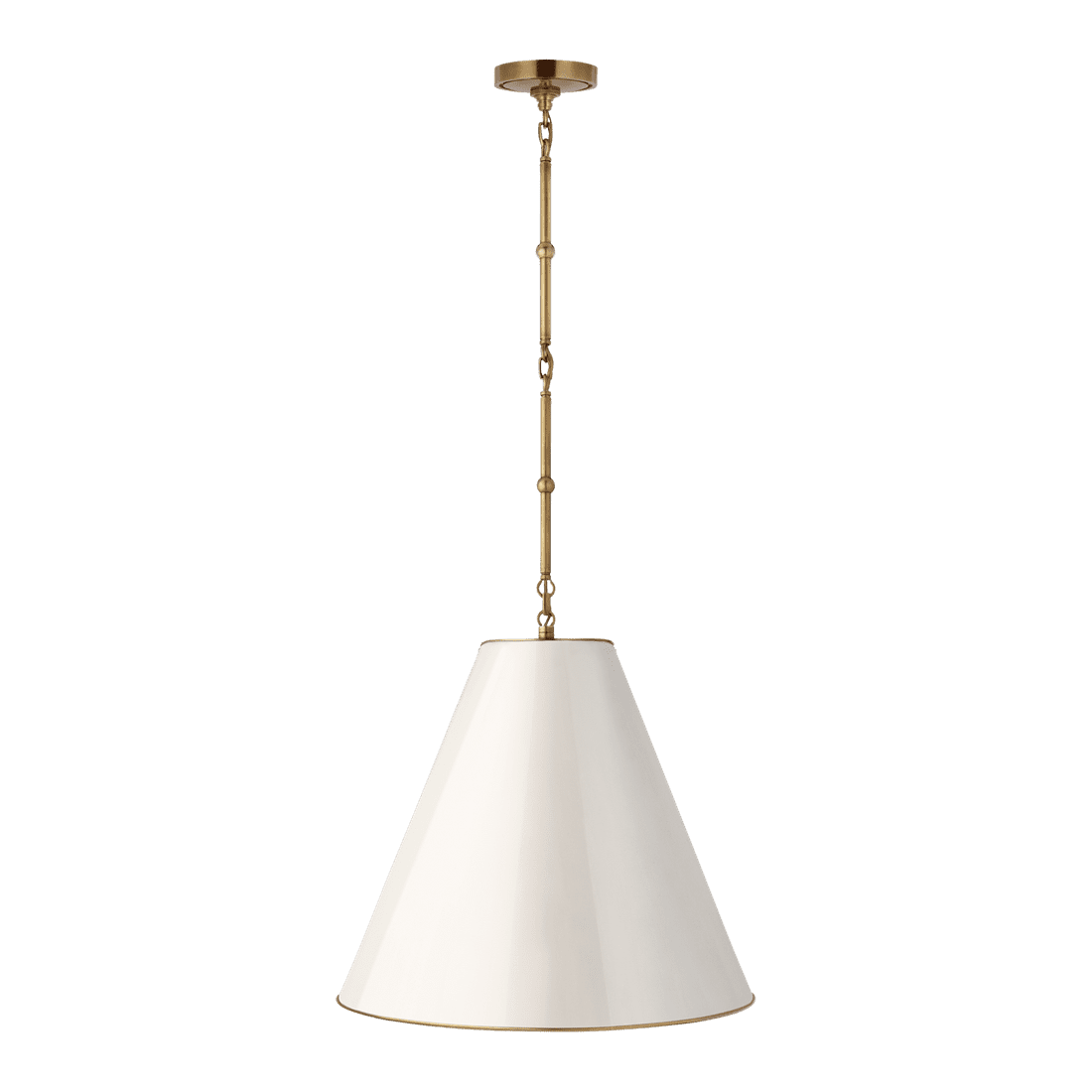 Goodman Medium Hanging Light - Antique Brass with Antique White Shade