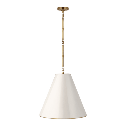 Goodman Medium Hanging Light - Antique Brass with Antique White Shade