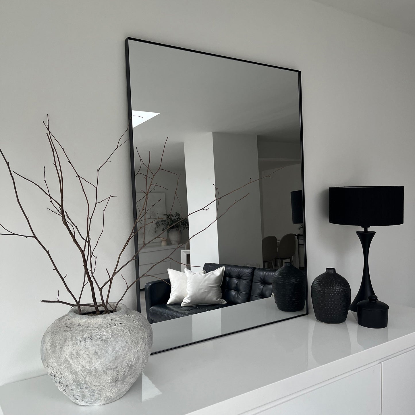 Theo - Black Rectangular Metal Large Wall Mirror 120cm x 90cm