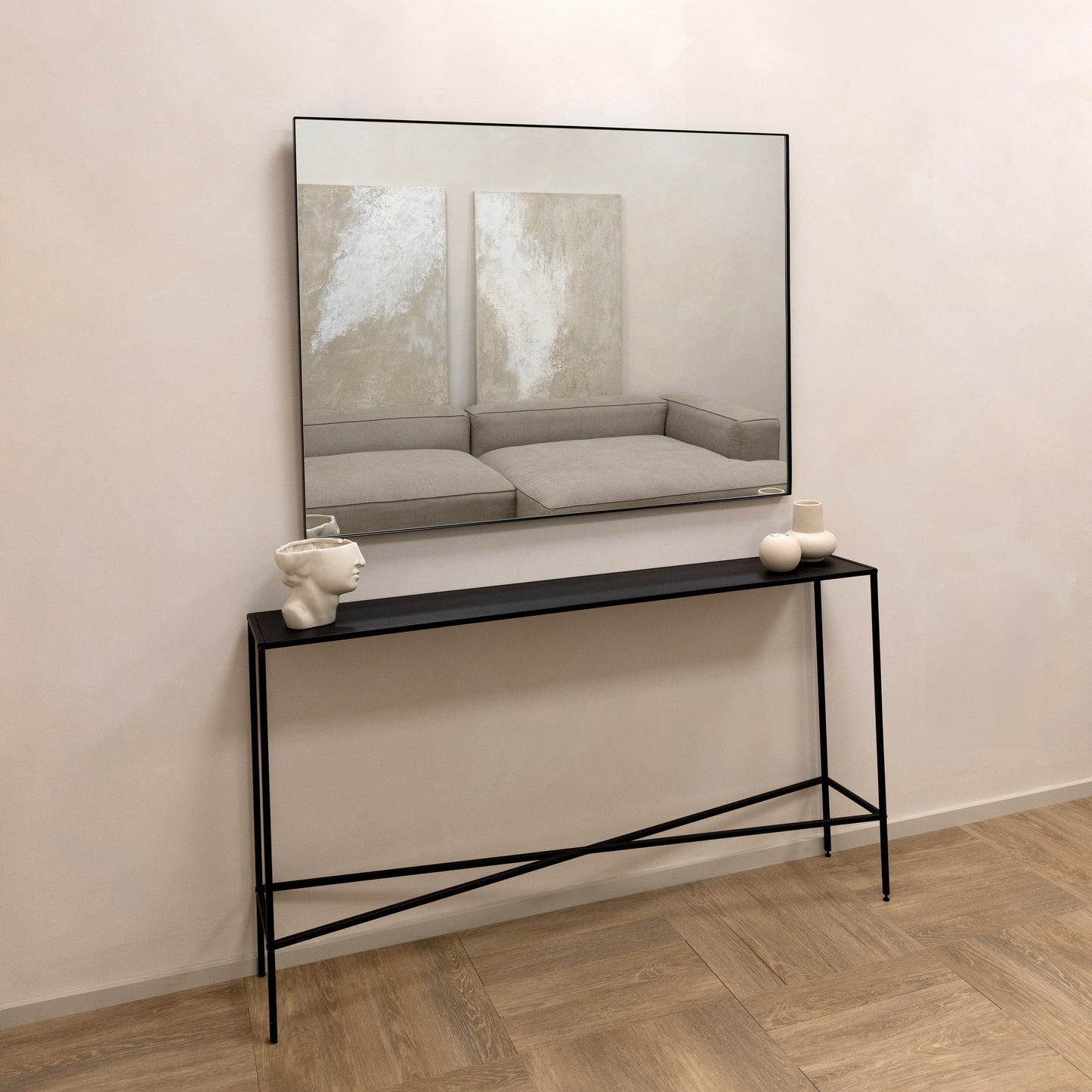 Theo - Black Rectangular Metal Large Wall Mirror 120cm x 90cm