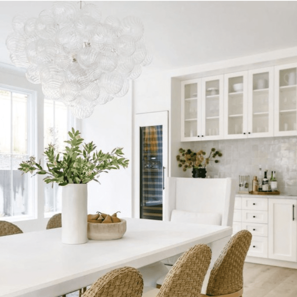 Talia Grande Chandelier - Burnished Silver Leaf with Clear Swirled Glass