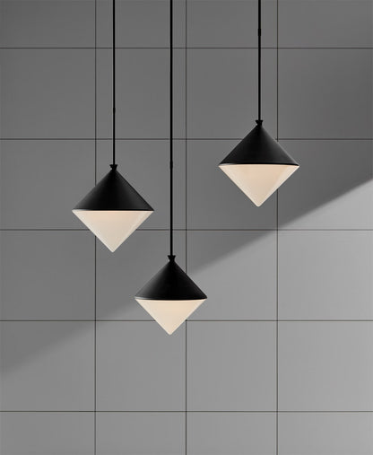 Sarnen Medium Pendant - Matte Black with White Glass