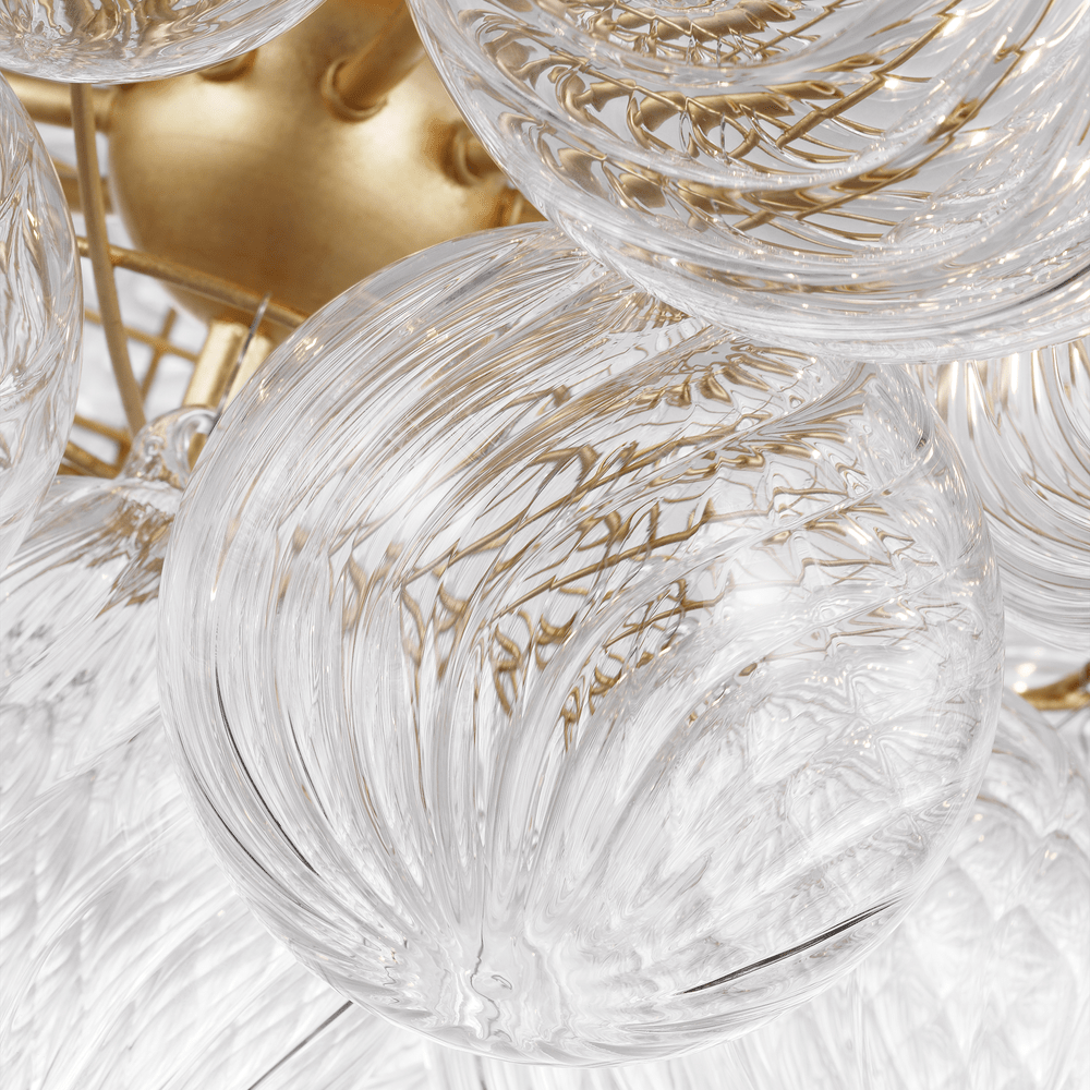 Talia 38" Flush Mount - Gild & Clear Swirled Glass