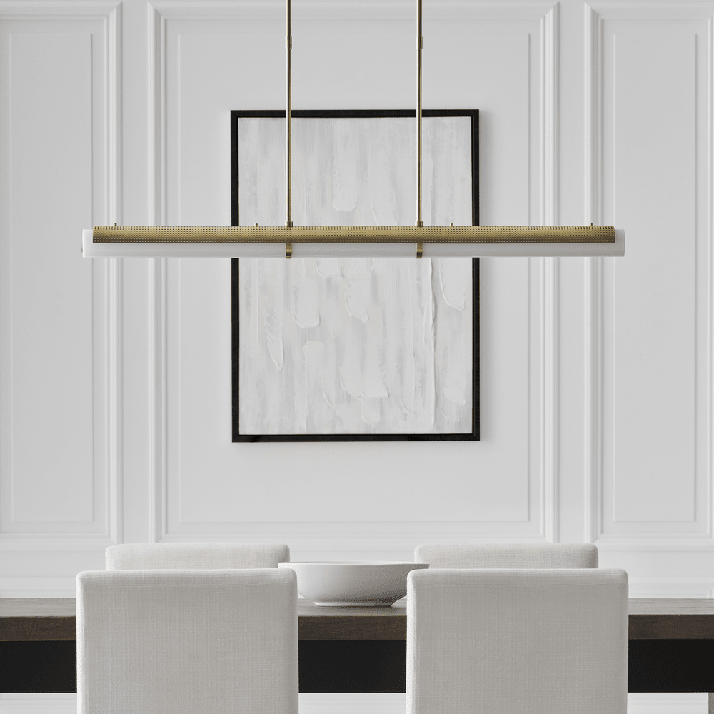 Precision Large Linear Chandelier - Antique-Burnished Brass with White Glass