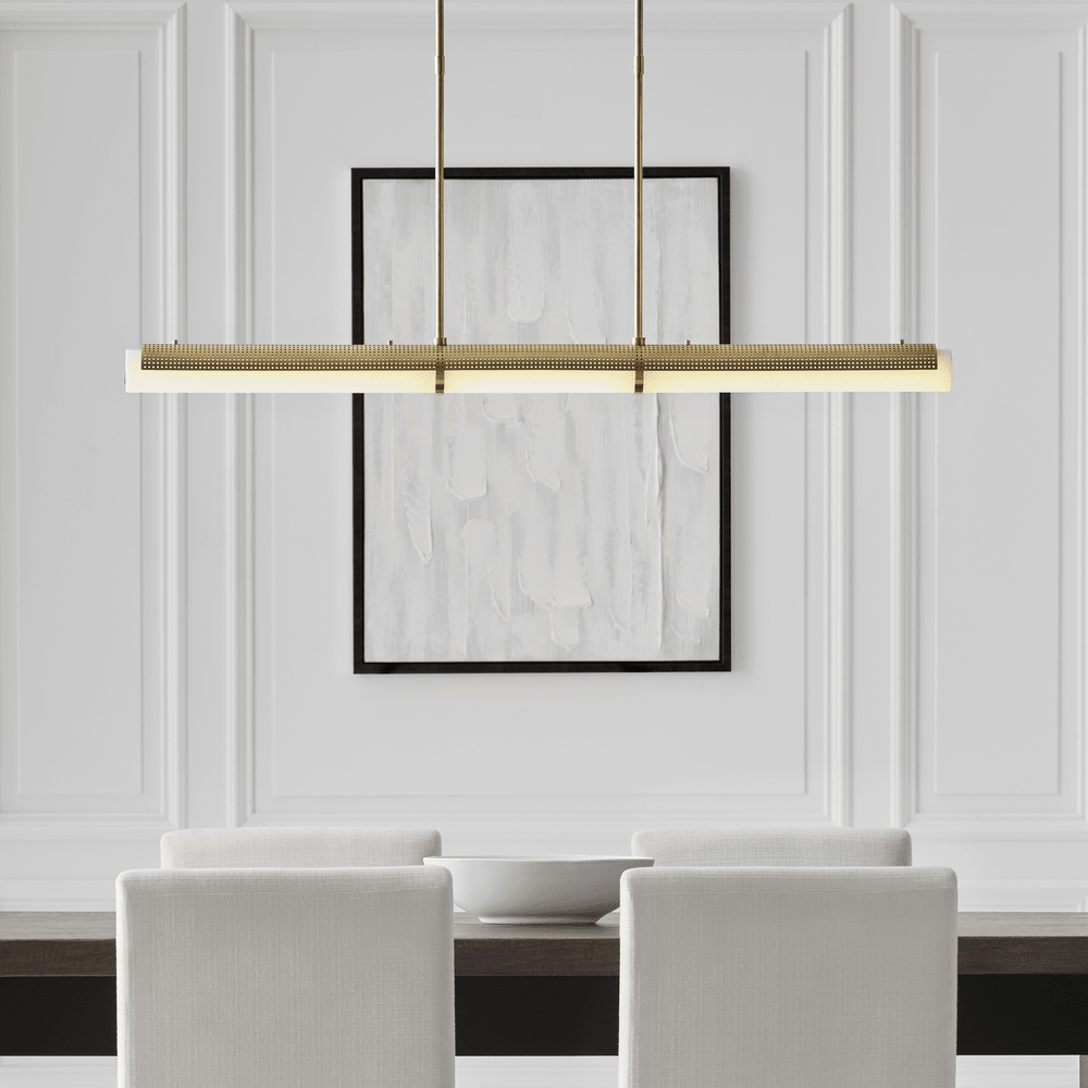 Precision Large Linear Chandelier - Antique-Burnished Brass with White Glass