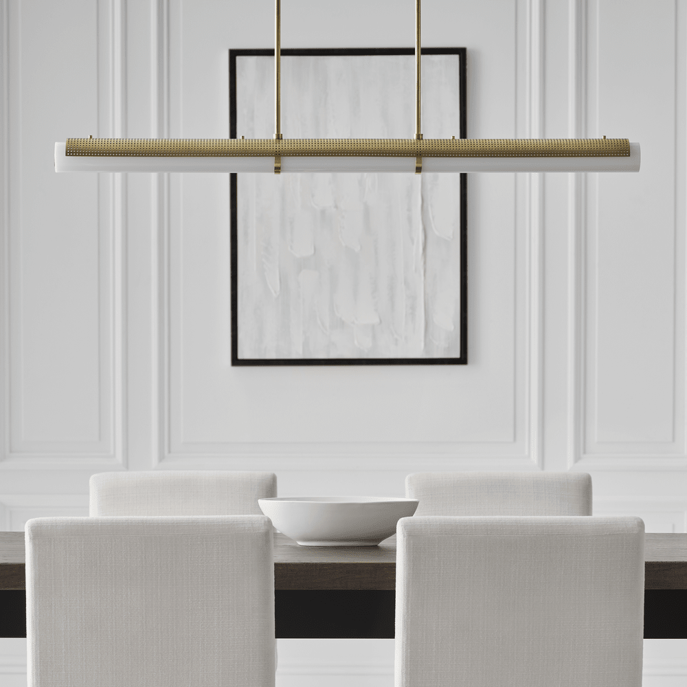 Precision Large Linear Chandelier - Antique-Burnished Brass with White Glass