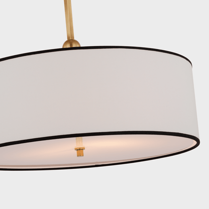 Reed Hanging Shade - Antique Brass with Linen Shade with Black Trim