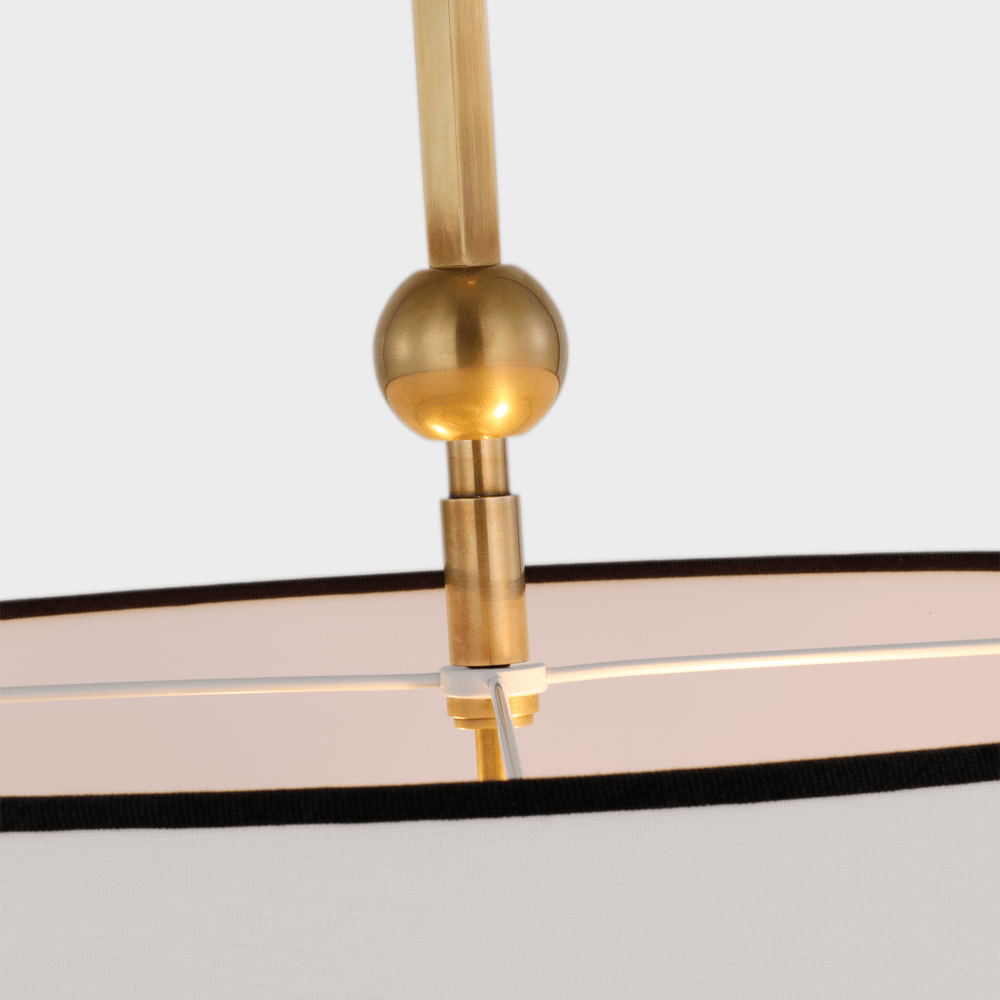 Reed Hanging Shade - Antique Brass with Linen Shade with Black Trim