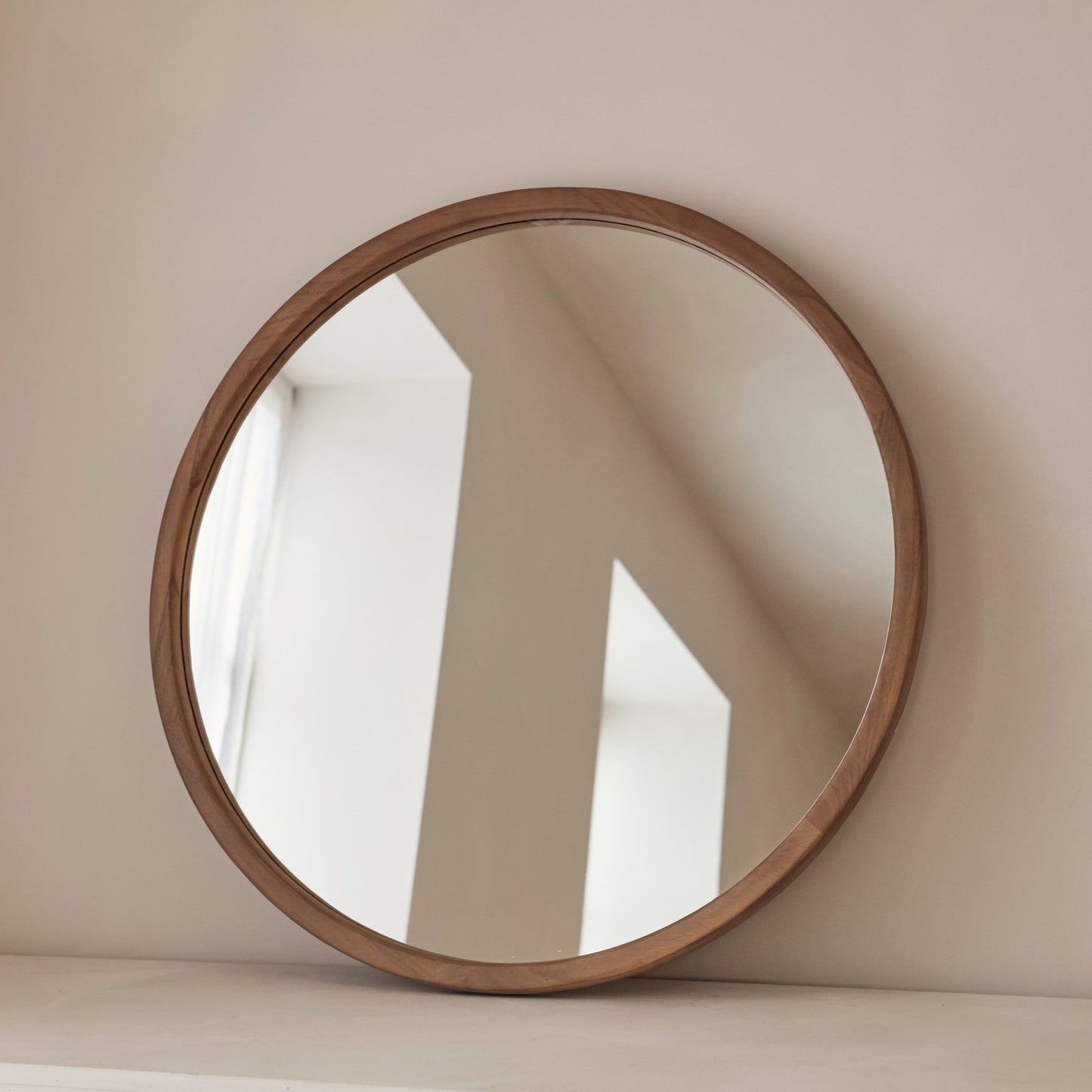 Arden - Warm Wood Round Wooden Wall Mirror 70cm x 70cm