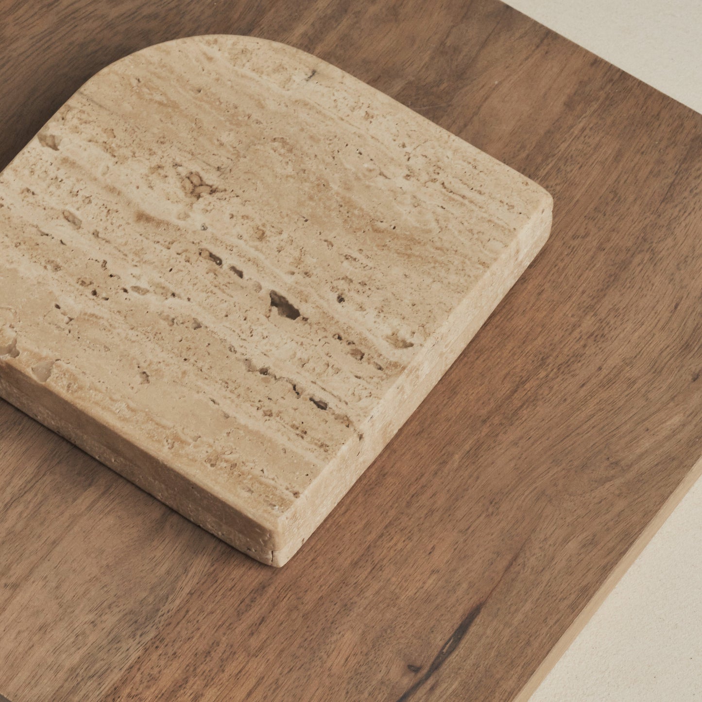 Sloane - Beige Travertine Round Warm Wood Premium Coffee Table