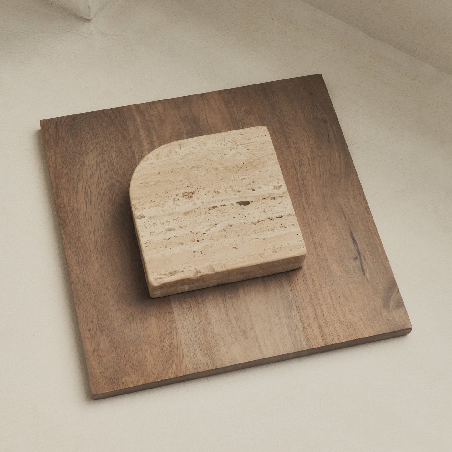 Sloane - Beige Travertine Round Warm Wood Premium Coffee Table