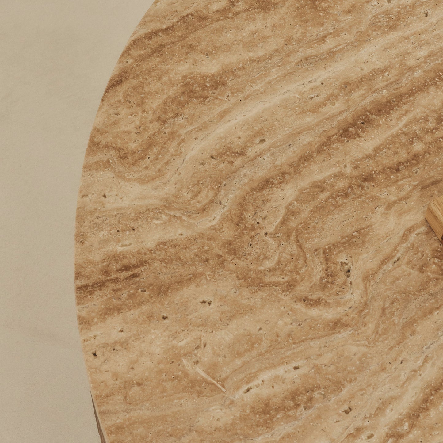 Sloane - Beige Travertine Round Warm Wood Premium Coffee Table