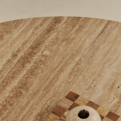 Sloane - Beige Travertine Round Warm Wood Premium Coffee Table