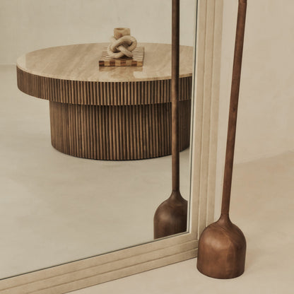 Sloane - Beige Travertine Round Warm Wood Premium Coffee Table