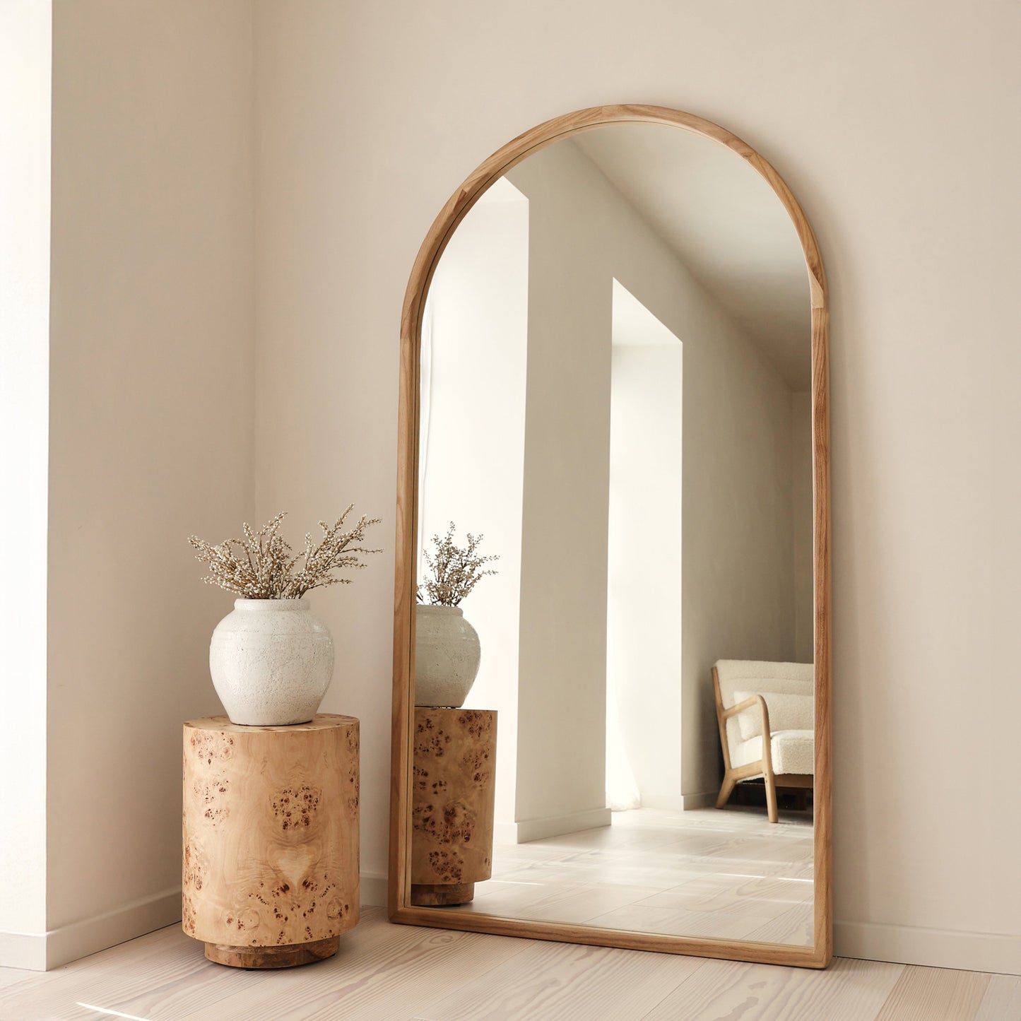 Arden - Light Wood Full Length Arched Wooden Mirror 175cm x 95cm