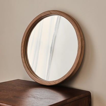 Arden - Warm Wood Round Wooden Wall Mirror 40cm x 40cm