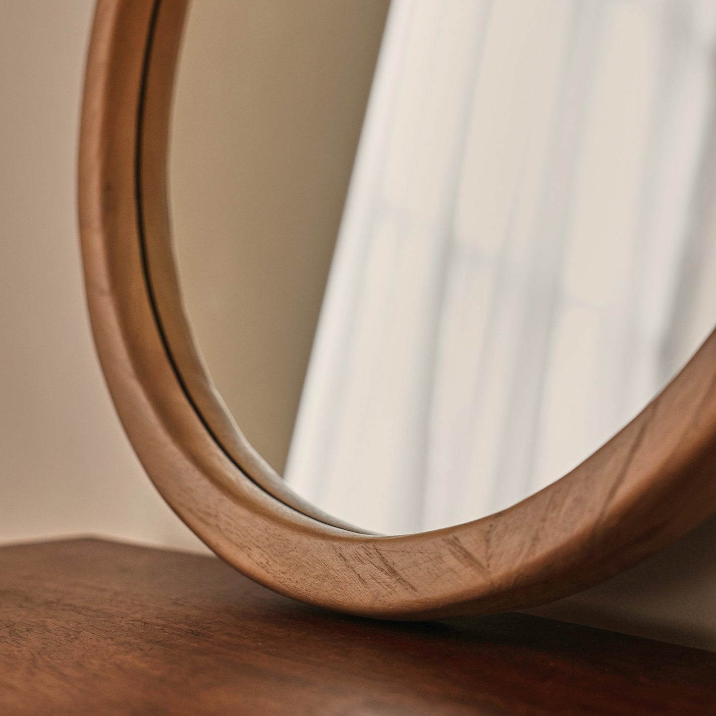 Arden - Warm Wood Round Wooden Wall Mirror 40cm x 40cm