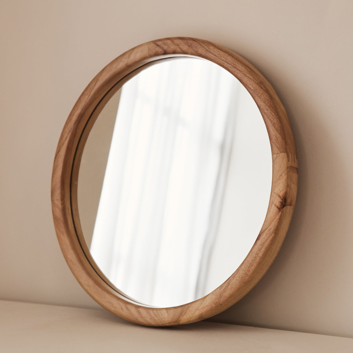 Arden - Light Wood Round Wooden Wall Mirror 40cm x 40cm