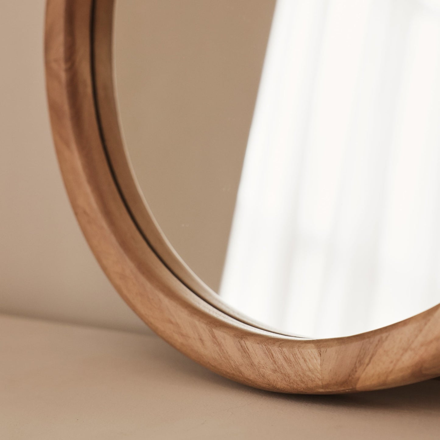 Arden - Light Wood Round Wooden Wall Mirror 40cm x 40cm