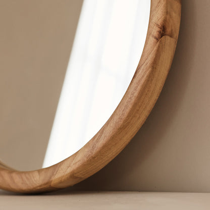 Arden - Light Wood Round Wooden Wall Mirror 40cm x 40cm