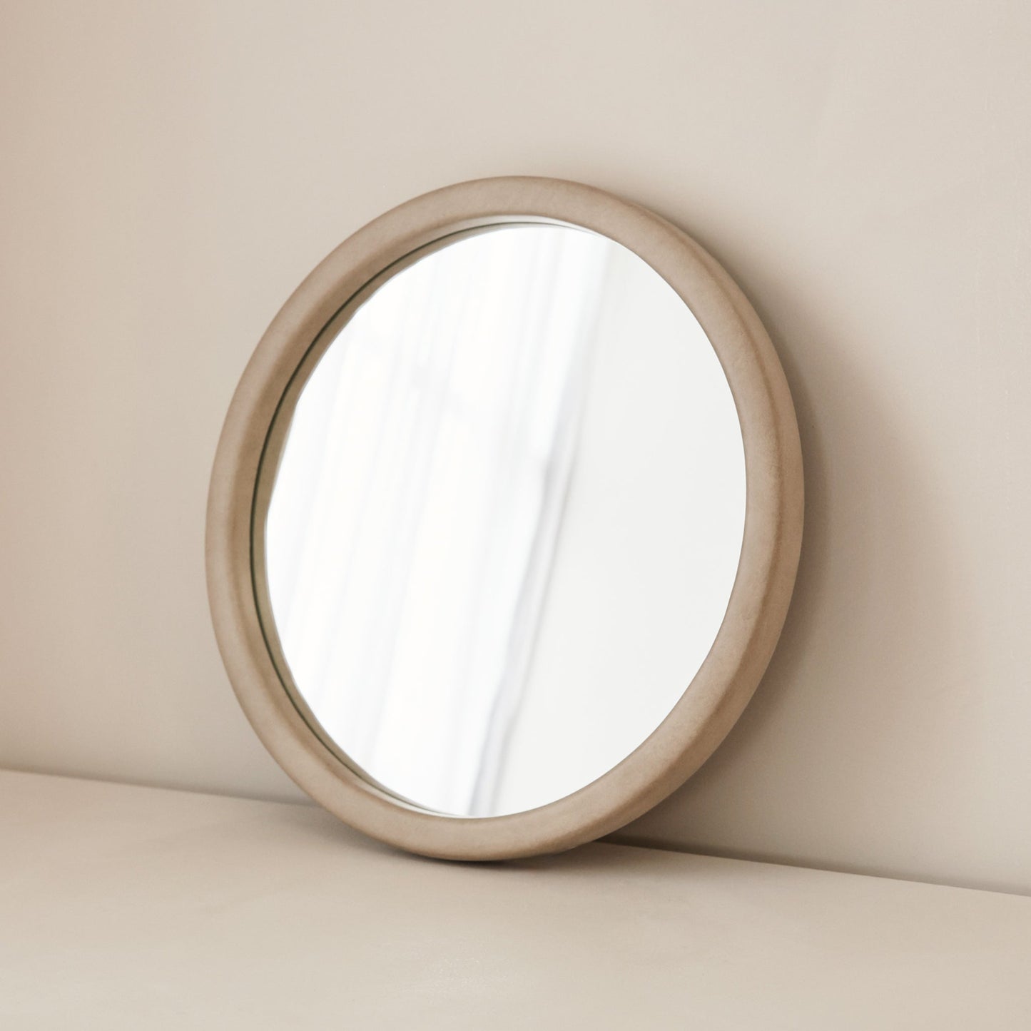 Arden - Concrete Round Wooden Wall Mirror 40cm x 40cm