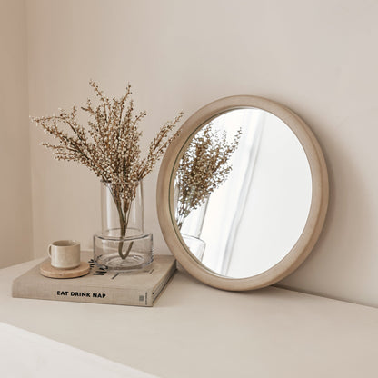 Arden - Concrete Round Wooden Wall Mirror 40cm x 40cm