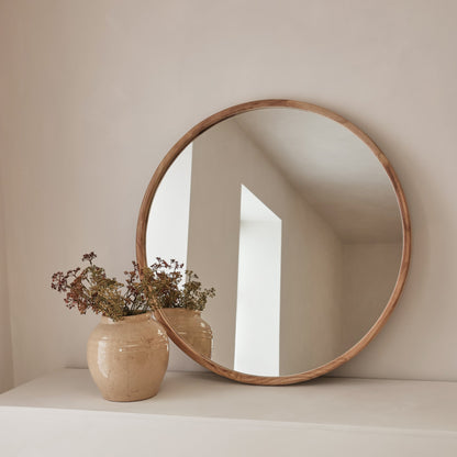 Arden - Large Light Wood Round Wooden Wall Mirror 90cm x 90cm