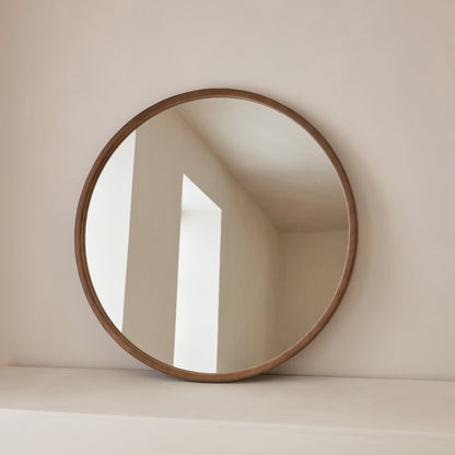 Arden - Large Warm Wood Round Wooden Wall Mirror 90cm x 90cm