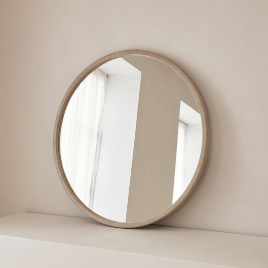 Arden - Large Concrete Round Wooden Wall Mirror 90cm x 90cm