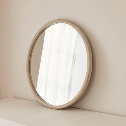 Arden - Concrete Round Wooden Wall Mirror 70cm x 70cm