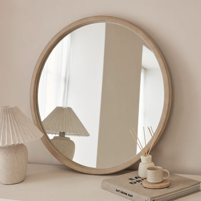 Arden - Concrete Round Wooden Wall Mirror 70cm x 70cm