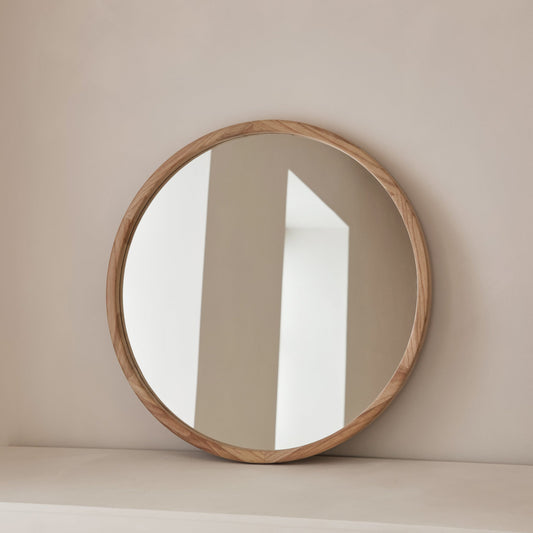 Arden - Light Wood Round Wooden Wall Mirror 70cm x 70cm