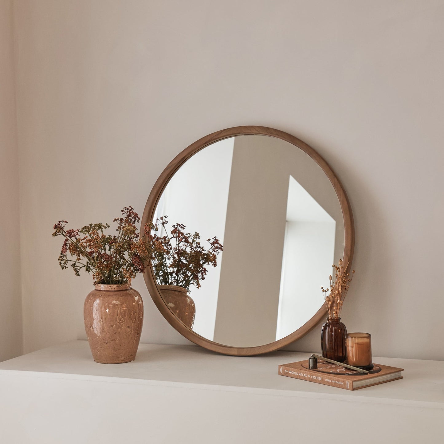 Arden - Warm Wood Round Wooden Wall Mirror 70cm x 70cm