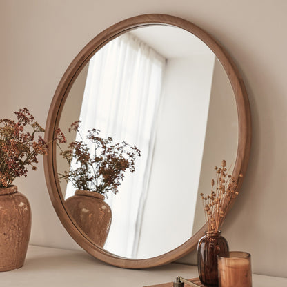 Arden - Warm Wood Round Wooden Wall Mirror 70cm x 70cm