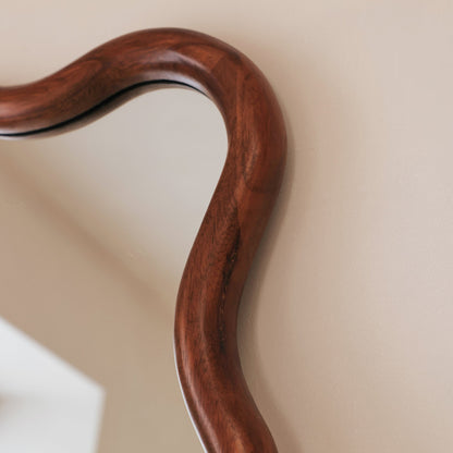 Marea - Dark Wood Wavy Retro Wall Mirror 100cm x 70cm