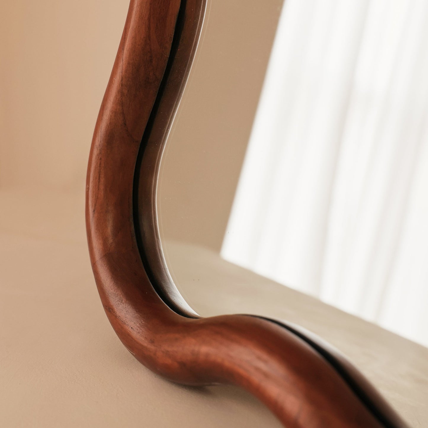 Marea - Dark Wood Wavy Retro Wall Mirror 100cm x 70cm