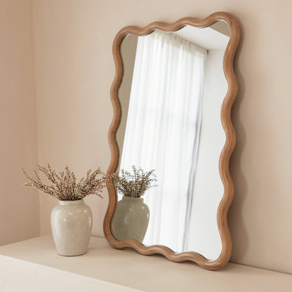 Marea - Light Wood Wavy Retro Wall Mirror 100cm x 70cm