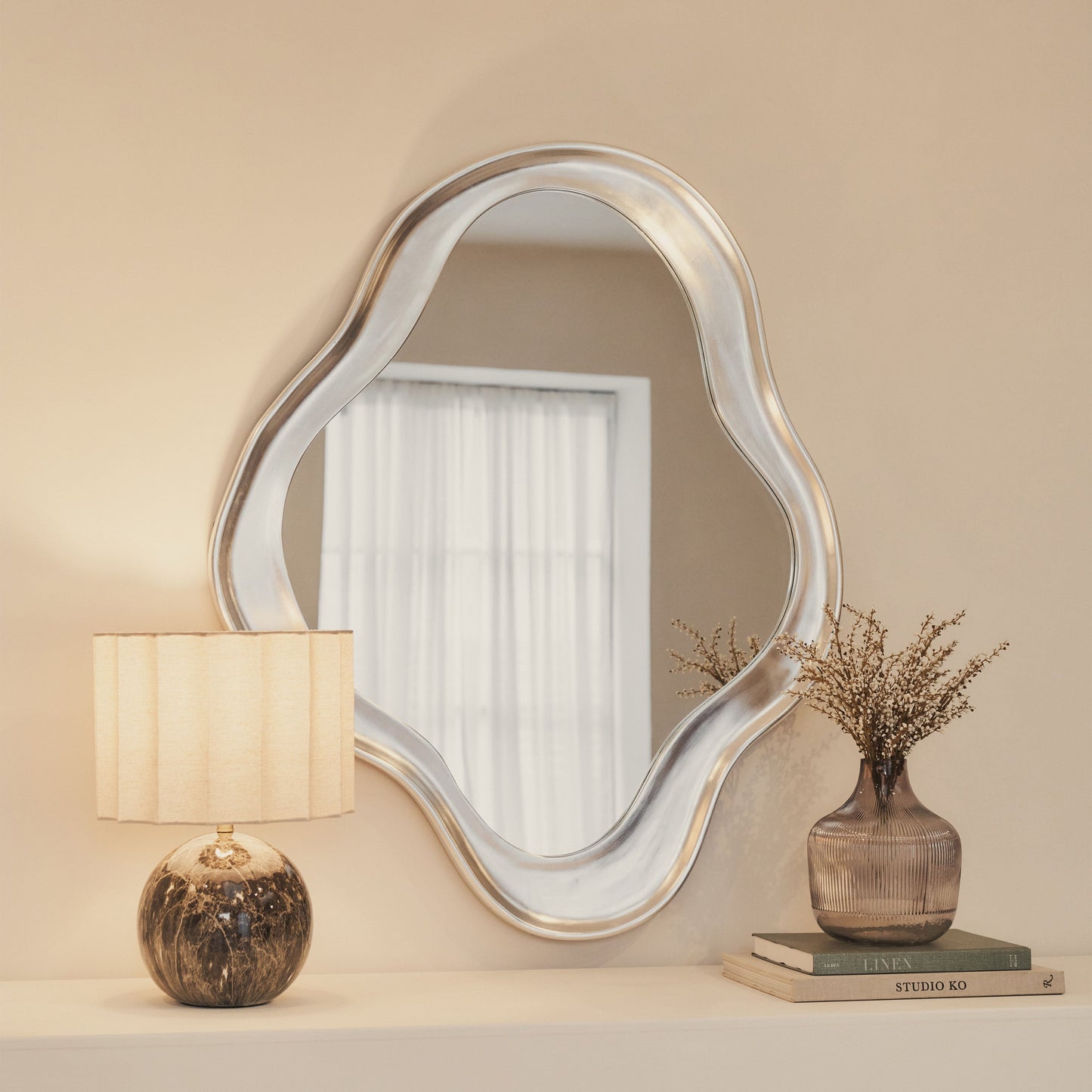 Riva - Brushed Chrome Pond Shaped Irregular Mirror 120cm x 90cm