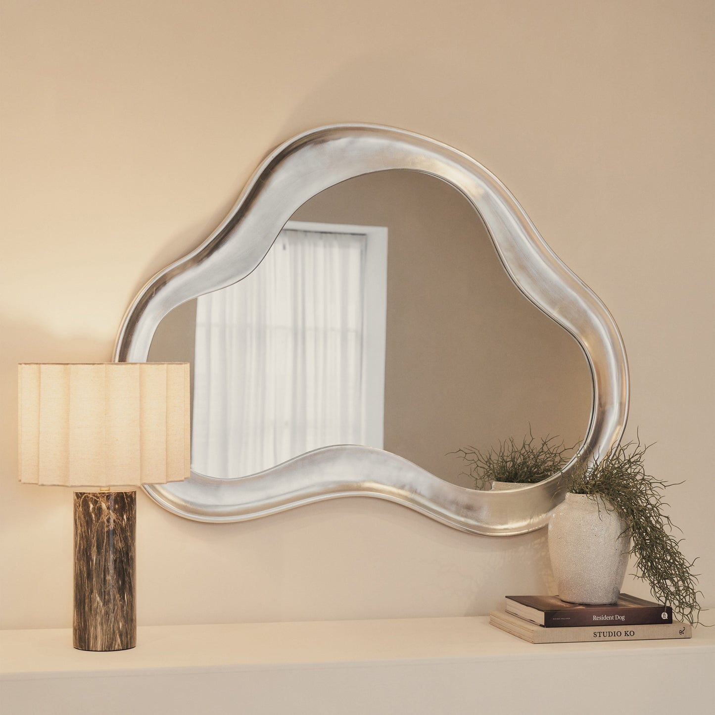 Riva - Brushed Chrome Pond Shaped Irregular Mirror 98cm x 89cm