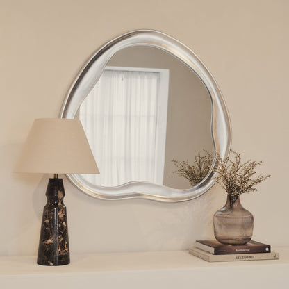 Riva - Brushed Chrome Pond Shaped Irregular Mirror 90cm x 85cm