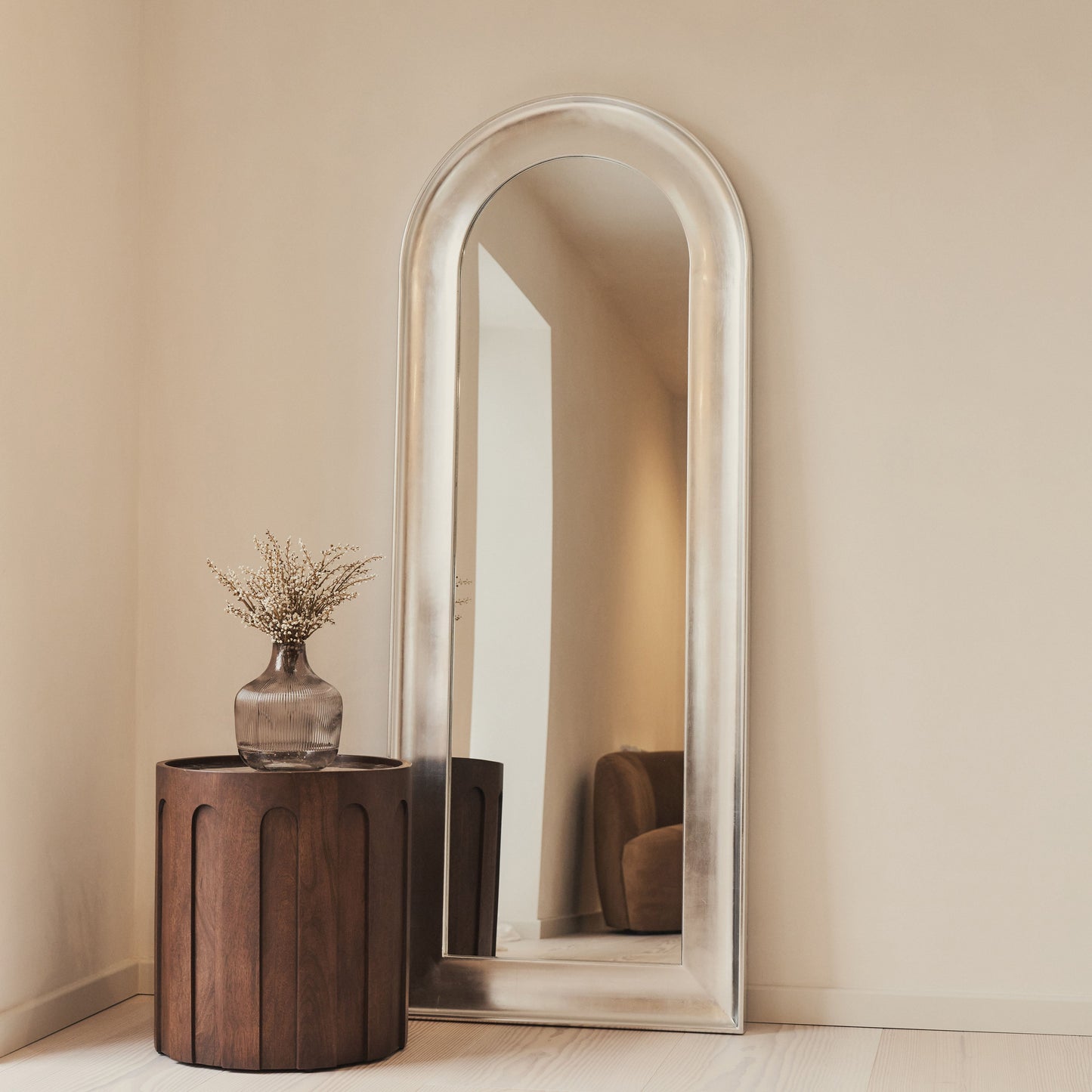 Porta - Full Length Arched Brushed Chrome Large Mirror 180cm x 70cm