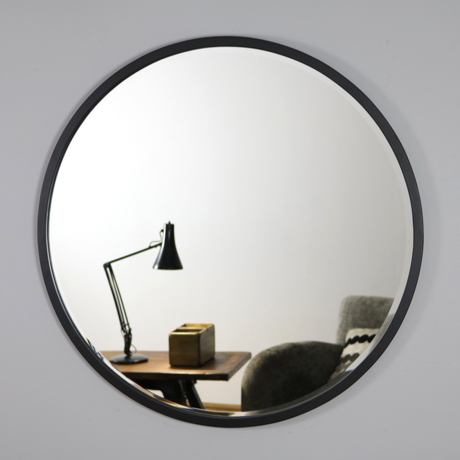 Higgins - Black Metal Modern Round Wall Mirror 80cm x 80cm