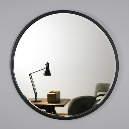 Higgins - Black Metal Modern Round Wall Mirror 80cm x 80cm