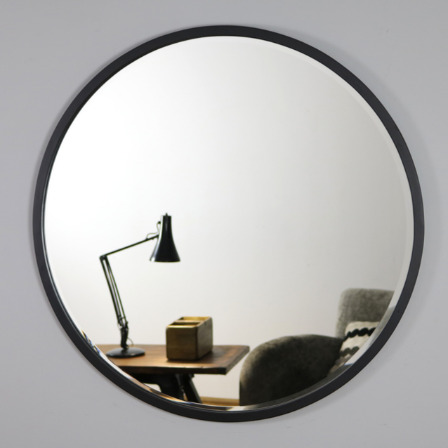 Higgins - Black Metal Modern Round Wall Mirror 100cm x 100cm