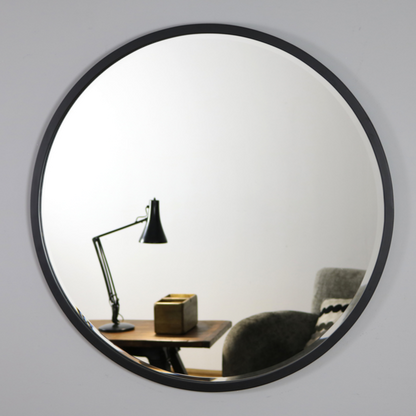 Higgins - Black Metal Modern Round Wall Mirror 100cm x 100cm