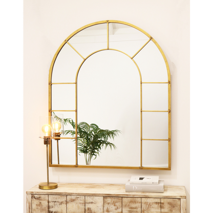 Chicago - Gold Industrial Arched Metal Wall Mirror 119cm x 99cm